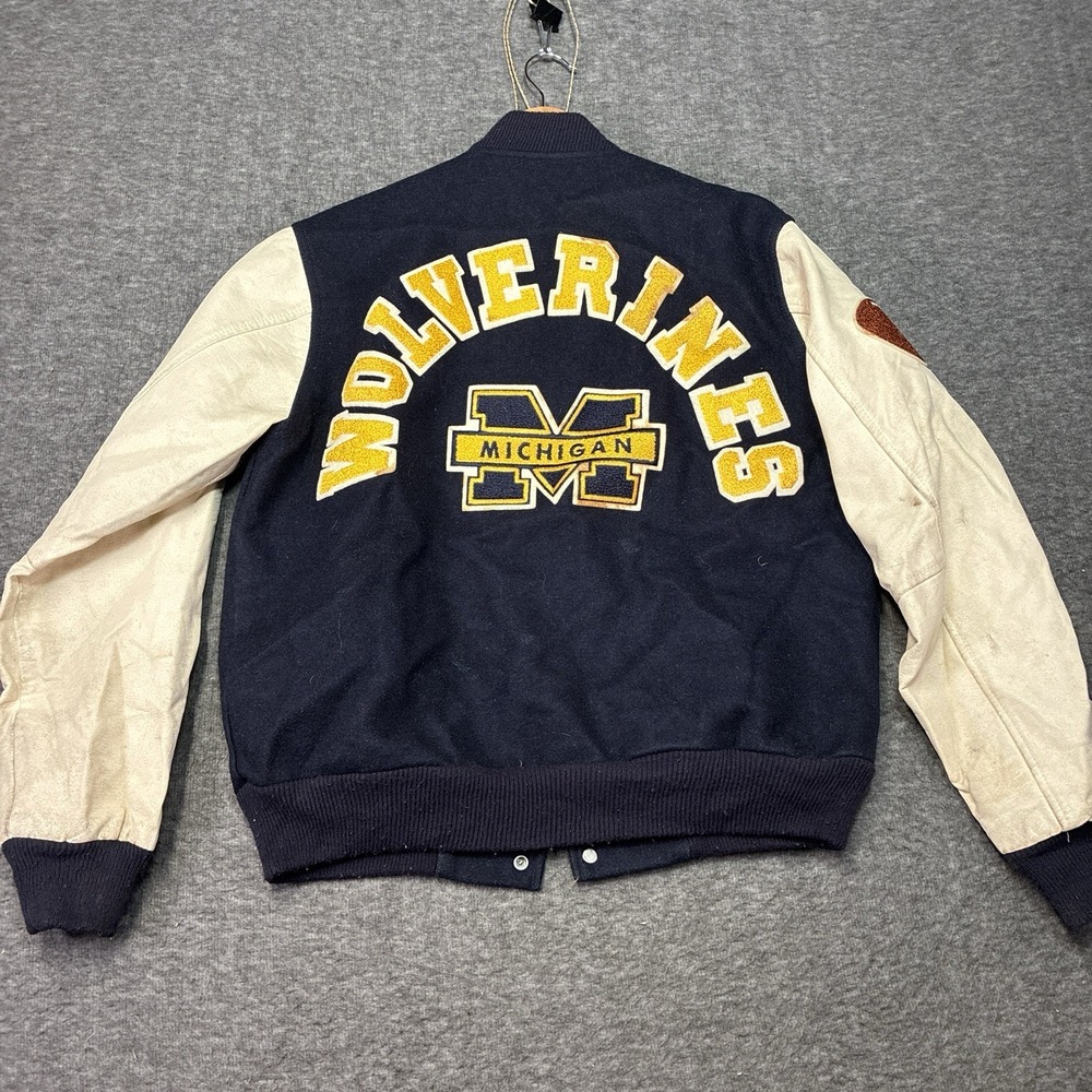 Vintage Michigan Wolverines Letterman's Jacket Wool‎ Leather 60s Chalk Line MED